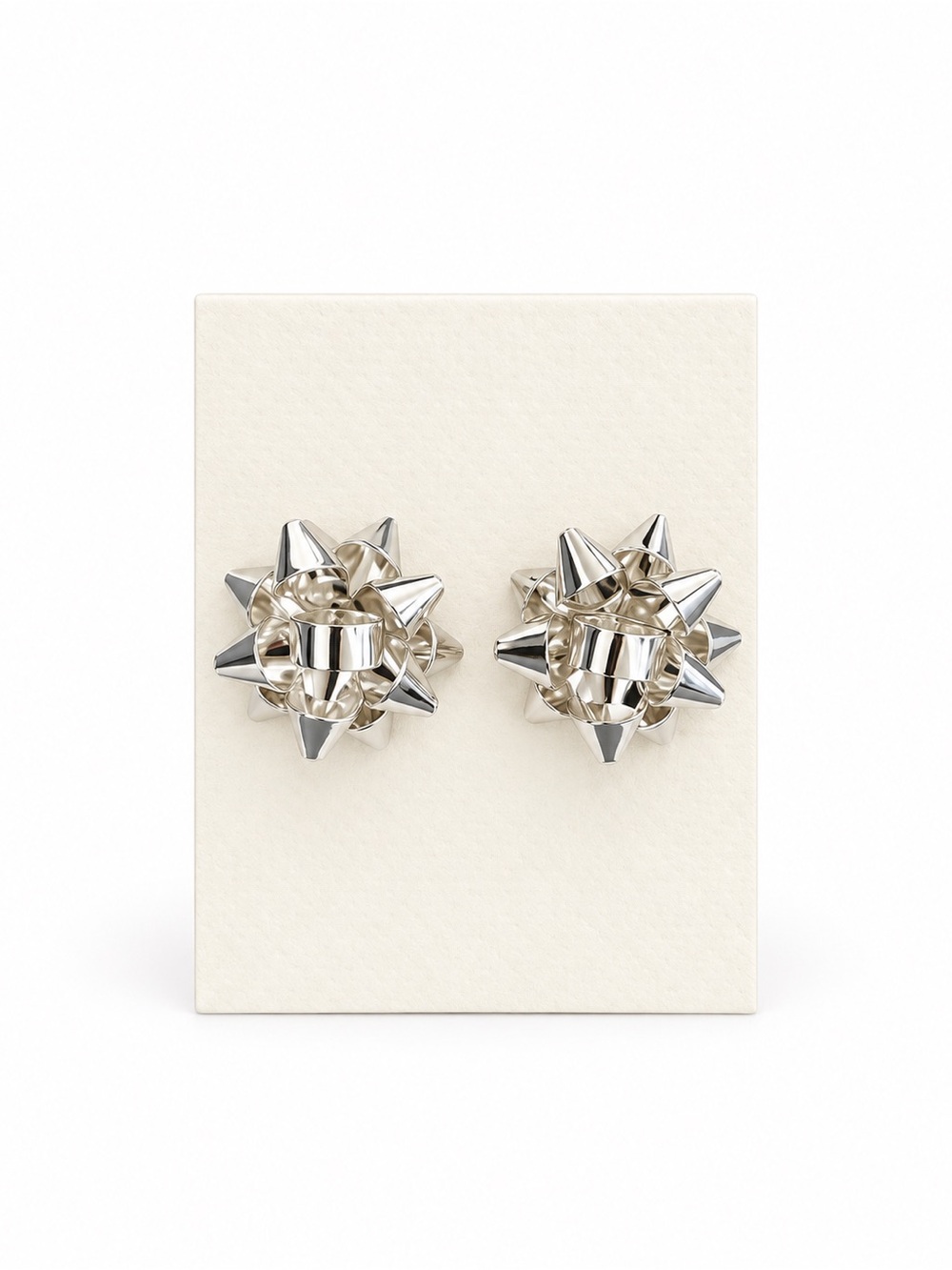 Shiny Silver Metal Bow Christmas Holiday Gift Wrap Coquette Girl 1" Post Earring